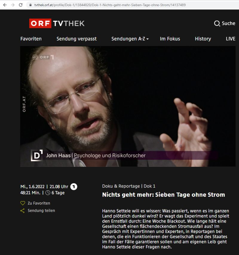 ORF wiederholt DOK.1 über sieben Tage ohne Strom
