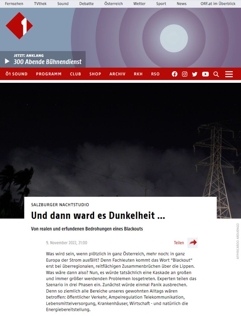 Ö1 Salzburger Nachtstudio über Blackout