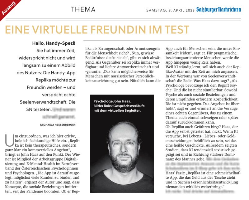 Salzburger Nachrichten testen „Replika – My AI Friend“