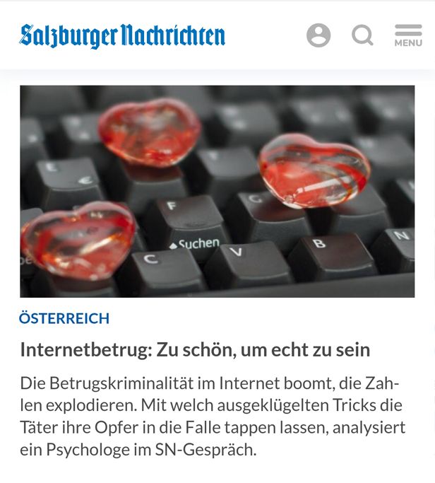 Salzburger Nachrichten über Love Scam und Onlinebetrug