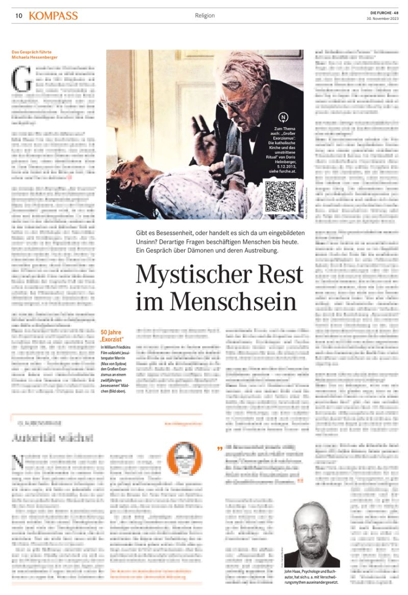 Die FURCHE über Besessenheit, Wissen und Glauben