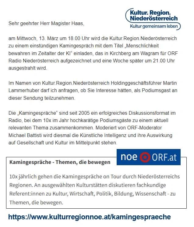 Einladung zu den Kamingesprächen über Menschlichkeit und KI