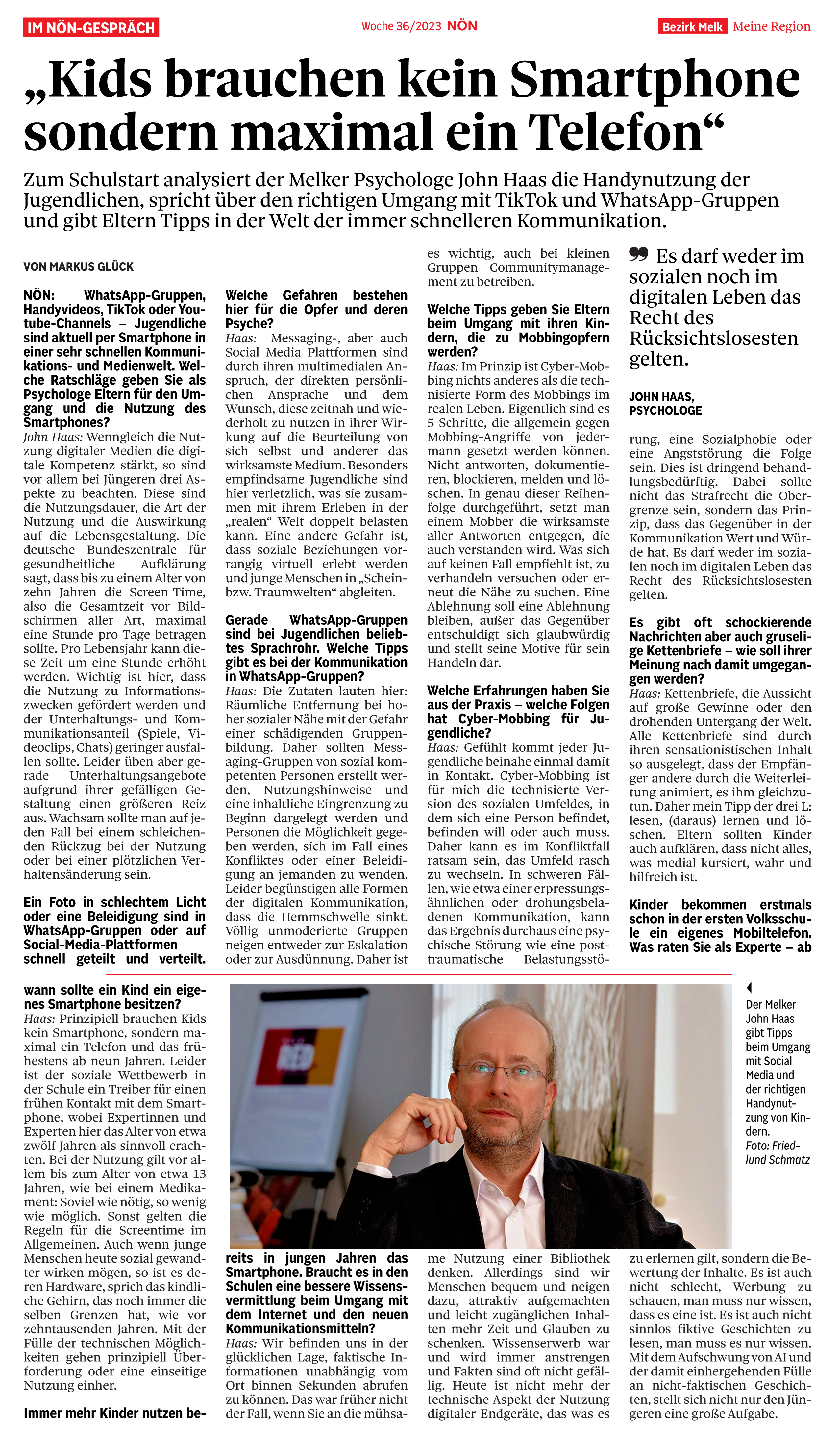 NÖN über Kinder, Smartphone und Cybermobbing