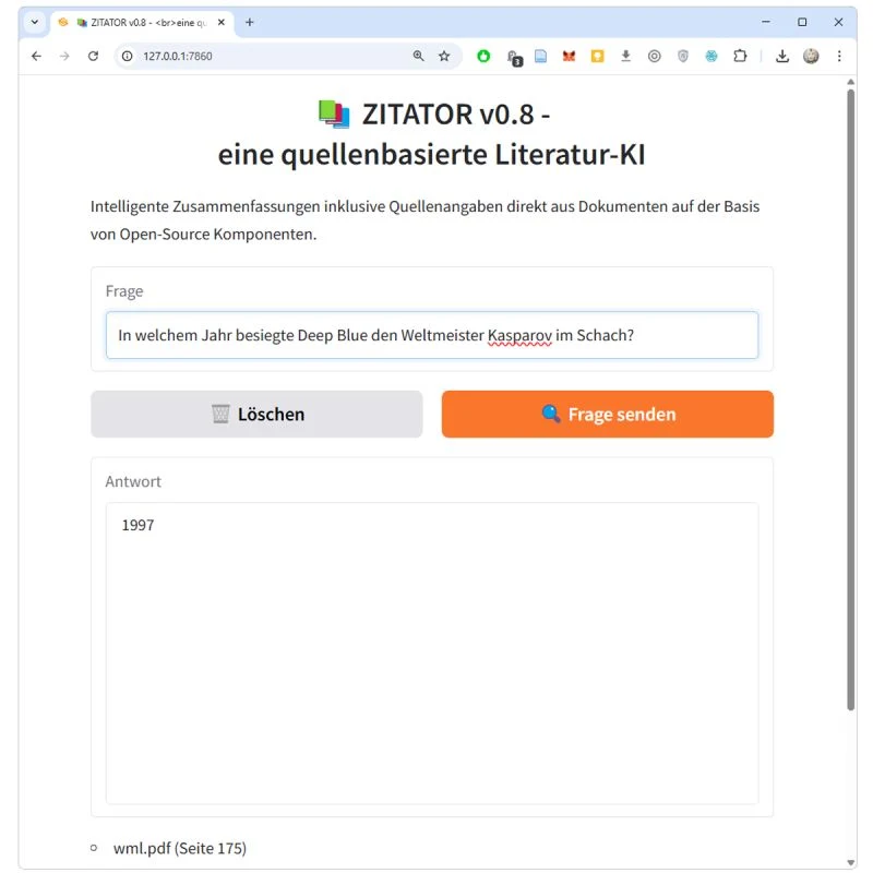 „Zitator“: lokale Literatur-KI mit Quellenstellen