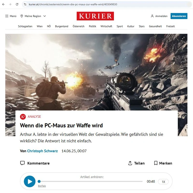 Presse und KURIER über Games und Gewalt – Zusatzbild