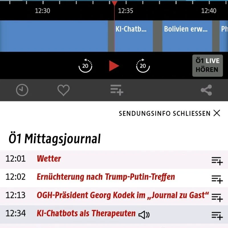 Ö1-Mittagsjournal: KI und menschliche Psyche