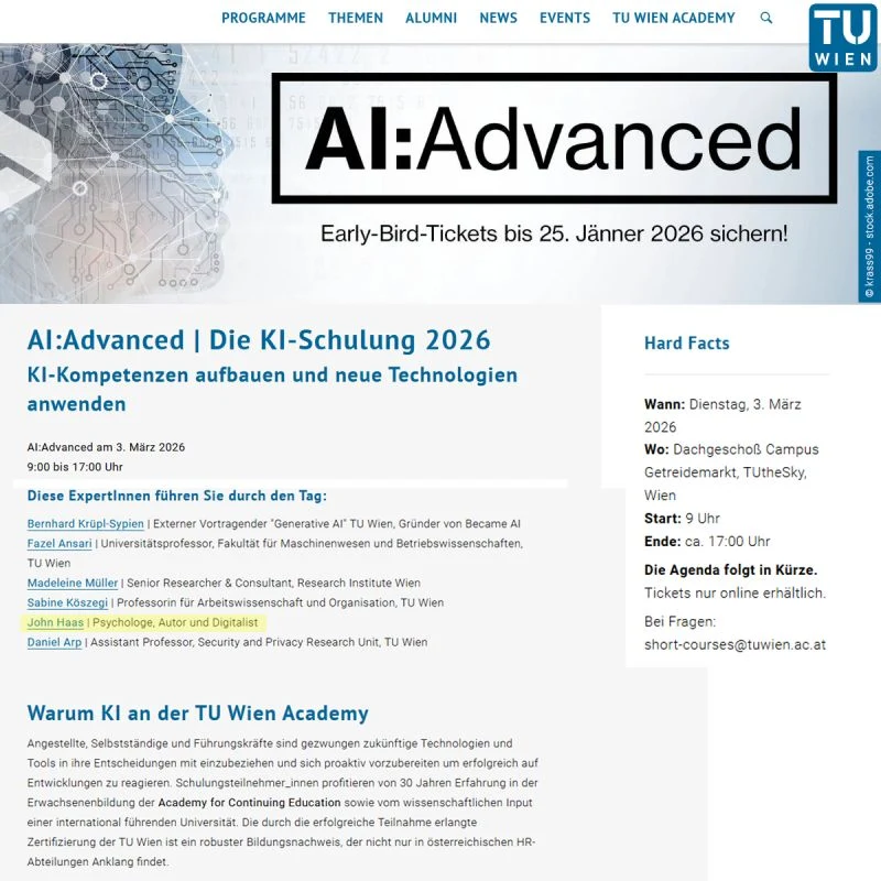 Ankündigung AI:Advanced an der TU Wien