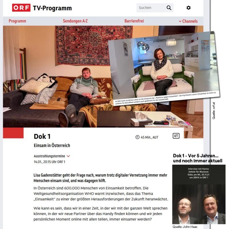 Nachbericht ORF Dokumentation Einsam in Österreich