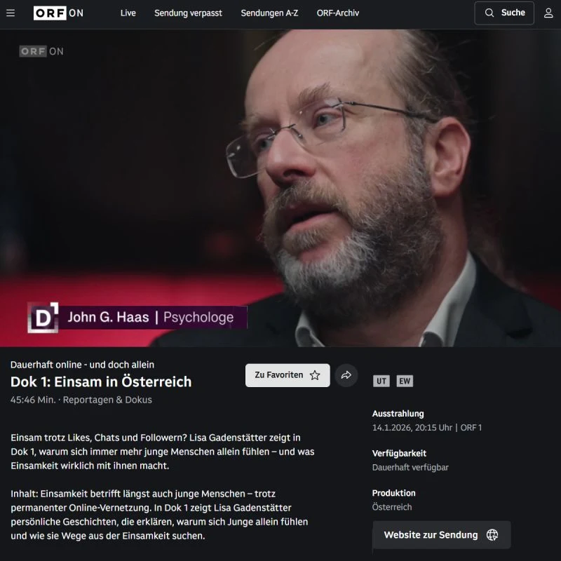 Interview ORF Dokumentation Einsam in Österreich