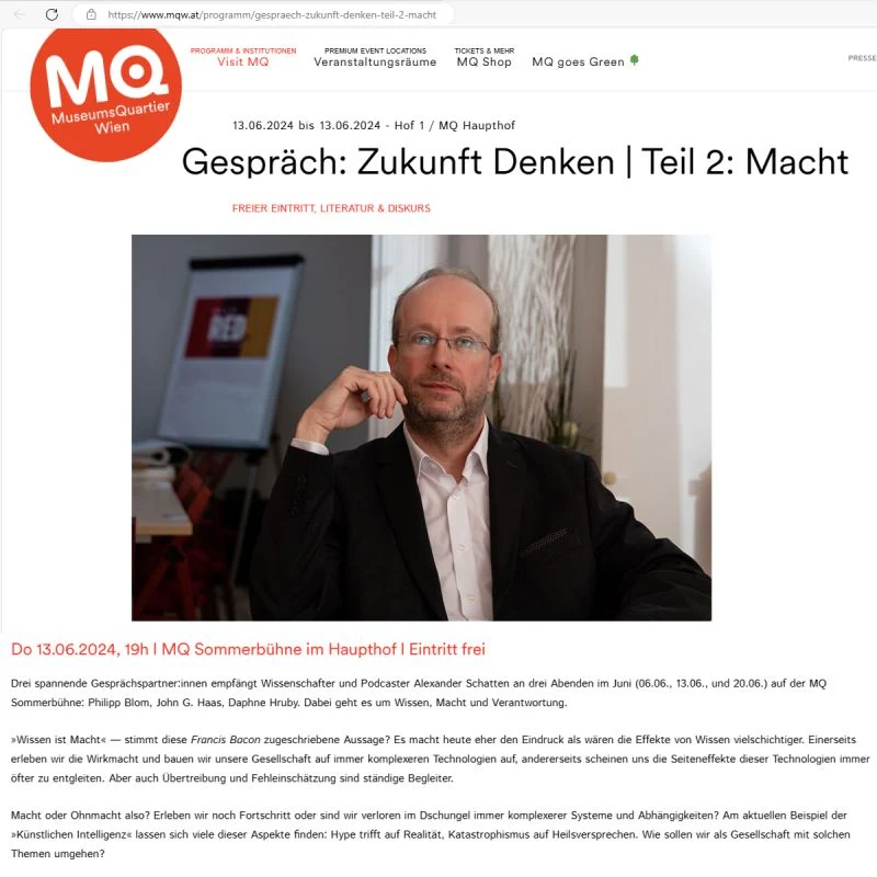 Einladung zur Live-Aufzeichnung „Zukunft Denken“ im MQ