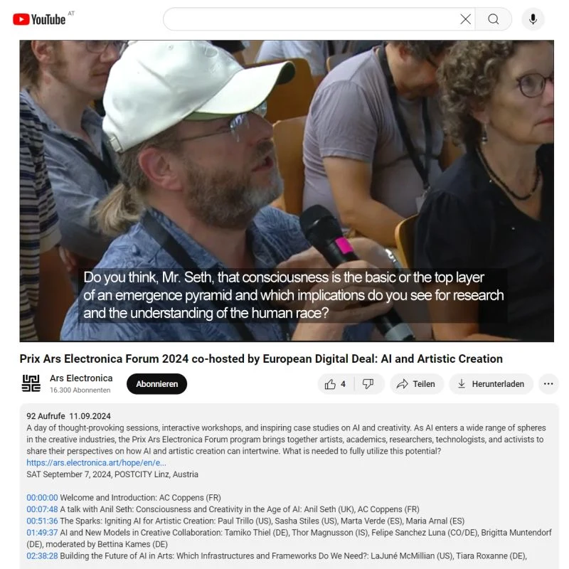 Meine Frage an Anil Seth bei der Ars Electronica