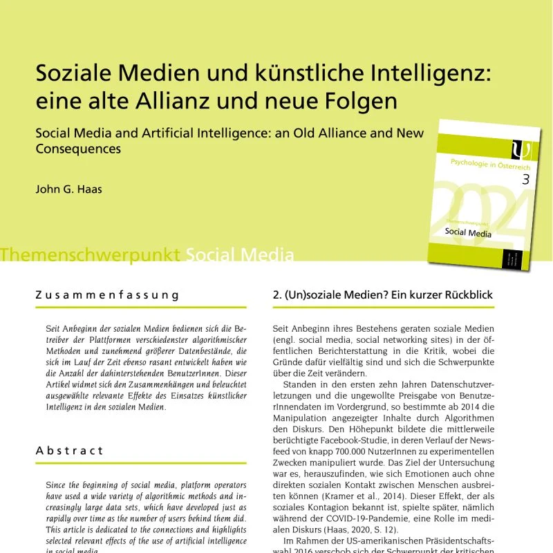 Fachbeitrag über soziale Medien und KI in „Psychologie in Österreich“